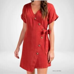 Francesca Blue Rain Cinnamon Red Wrap Dress, Size Small